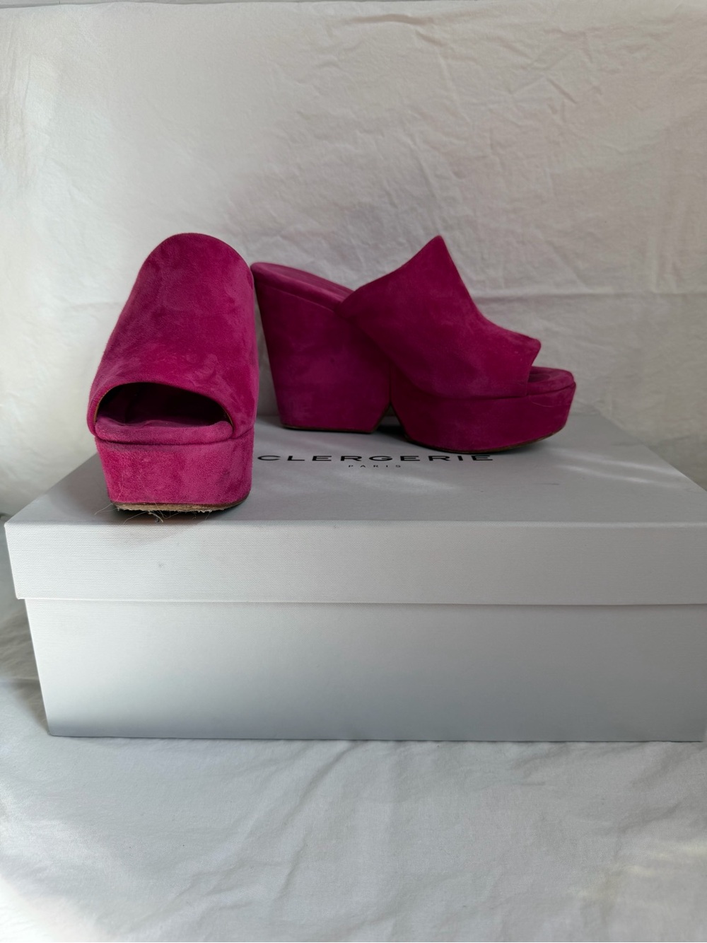Robert Clergerie Fuchsia Suede Platform Mule Heels (37)